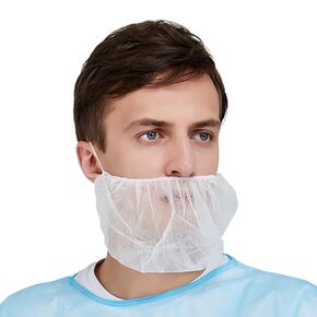 200 Pack Disposable Beard Nets for Men - Full Coverage Beard Covers, Breathable Beard Guards Food Service, Cooking, Cleaning, Construction & More | 200 Pack, White 18" Beard Net