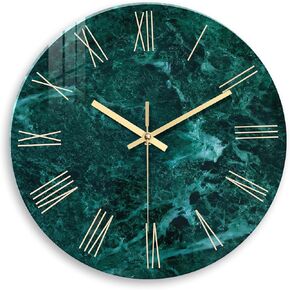Modern Black Minimalist Wall Clock for Living Room - Glass Marble Pattern Wall Clocks Battery Operated 12 Inch - Decorative Wall Clock Non Ticking