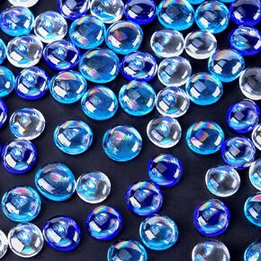 DomeStar 200PCS Blue Mixed Flat Glass Marbles,1.8Lb Flat Glass Beads Dazzing Glass Pebble for Vase Filler Gems Fish Tank Rocks Wedding Garden Table Scatters Home Decor