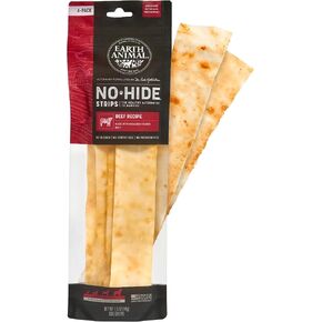 EARTH ANIMAL No Hide Strips Beef Flavored Natural Treats | No Rawhide | Quick & Thin Dog Chews | 4 Pack, 16 Count