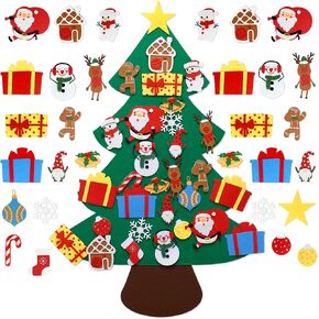 BASHOUT DIY Felt Christmas Tree with Ornaments | 3.5’ FT. Tall Felt Tree Plus 30 Ornaments | Easy DIY Decorative Xmas Tree for Children | Home, Classroom Kids Craft Christmas Tree | 30, 3D Ornaments