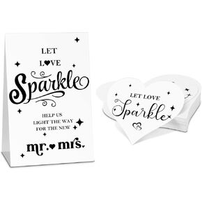 50 Pcs Wedding Sparkler Tags for Weddings Sparkler and 1 Pcs Let Love Sparkle Cards, Heart Shape Sparkler Tags Decor Sign for Wedding Anniversary, Engagement, Bridal Shower, Cards Only(Novelty Style)