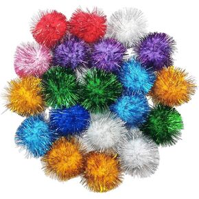 1.8 Inch Assorted Color Flash Ball Cat's Favorite Toy Ball Tinsel Pom Poms Flash, 100Pcs.