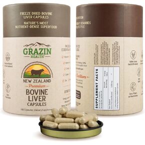 Grazin Health - Grass Fed Beef Liver from New Zealand - Freeze Dried 3000mg per Serving (500mg per Capsule) (30 Servings)