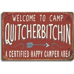 Rustic Metal Tin Sign 12x8 Inch - Welcome to Camp Good Vibes, Humorous Outdoor-Themed Wall Decor for Home, Cabin, and Campsite (C227)