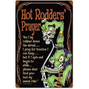 Hot Rod Prayer Vintage Style Metal Signs As Wall Decor, Decorative Retro Coffee Bar Sign, 12 x 8 Inches