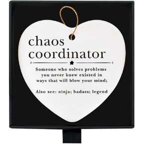 Thank You Gifts Appreciation Promotion Gifts for Chaos Coordinator Gifts for Manager Coach Nurse Teacher Birthday, Chaos Coordinator Ceramic Hanging Ornaments Heart