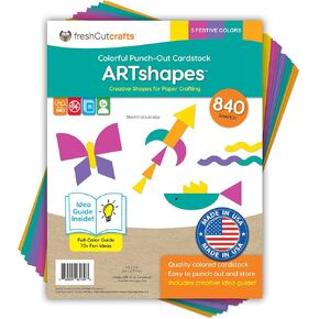 FreshCut Crafts ARTshapes™ Creative Paper Shapes Art Pack with 50+ IDEA Guide, US Made Card Stock Festive Colors Punch Out Funky Shapes for Whimsical Art Designs, Math, and Pattern Play (840 pc)