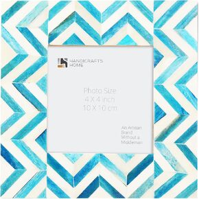 Picture Frames Photo Frame Chevron Herringbone Vintage Wooden Handmade Naturals Bone Classic Size 4x4 Inch (Turq)