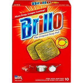 Brillo Steel Wool Soap Pads, Long Lasting, Lemon Scent Cleaning (Lemon, 10 Count (Pack of 1))