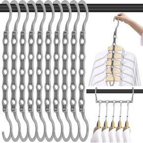 Space Saving Hangers, 10PCS Magic Hangers, 5 Holes Sturdy Plastic Clothes Closet Organizers and Storage, Space Saver Organization, College Dorm Room Essentials (Black)