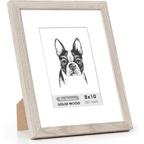 8x10 Picture Frame, Natural Wood 8 x 10 Frame with Mat for 5 x 7, Rustic Wood Frame 8"x10"with Plexiglass for Tabletop & Wall Mounting, 8 by 10 Frame Horizontal or Vertical Display