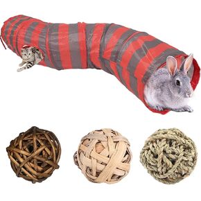 Tfwadmx Bunny Hideout, Rabbit Tunnels and Tubes, 3 Pack of Grass Balls, 47 x 10 in