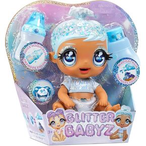MGA'S Glitter BABYZ January Snowflake Baby Doll with 3 Magical Color Changes Blue Hair, Winter Snowflakes Outfit, Diaper, Bottle, Accessories- Gift for Kids, Toy for Girls Boys Ages 3 4 5+ Years Old