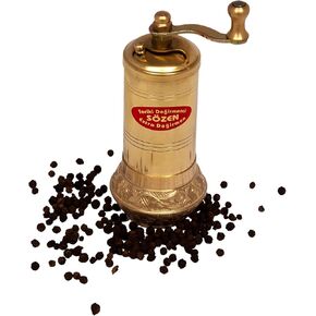4.7" Bowl Bottom Handmade Manual Brass Pepper Mill Grinder Sozen, Portable Stainless Steel Conical Burr Pepper Mill, Portable Hand Crank Turkish Pepper Grinder, Sozen Pepper Grinder
