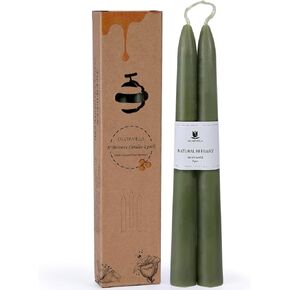 Green Beeswax Taper Candles,8" Long Candlestick,smokeless dripless unscented Natural Beeswax Candles.for Gift,Mother's Day (Green)