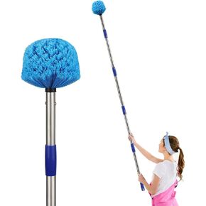 Cobweb Duster with Extension Pole, 6 FT Stiff Bristles Duster Head with Adjustable Stainless Steel Handle, Lightweight High Ceiling Brush Cleaner for Outdoor Indoor