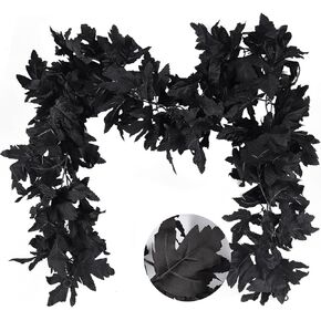 RECUTMS 2pcs Black Maple Leaf Artificial Hanging Plants Faux Fall Leaves Halloween Garland Fake Plants Wall Hanging Indoor Outdoor Halloween Decoration