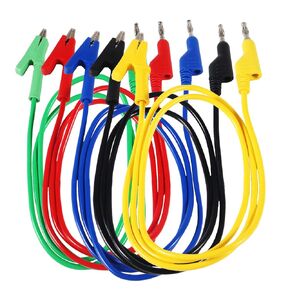 5PCS Multimeter Banana Plug to Crocodile Alligator Clip, 4mm Stackable Colorful Silicone Banana Plug to Alligator Clip, Soft Flexible Electrical Test Probe Lead Wire Cables 1M