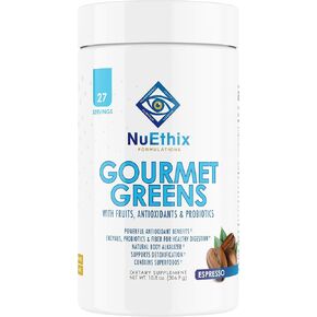 NuEthix Formulations Gourmet Greens Drink Powder Dietary Supplement with Fruit and Vegetable Superfoods and Probiotics, Berry, 30 Servings