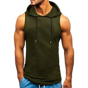 Amussiar Men's Workout Hooded Tank Tops Sleeveless Gym Hoodies Bodybuilding Muscle Shirts