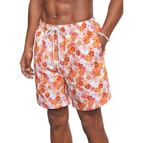 SOLY HUX Men's Floral Print Swimming Trunks Drawstring Bathing Suits Swim Shorts with Pockets