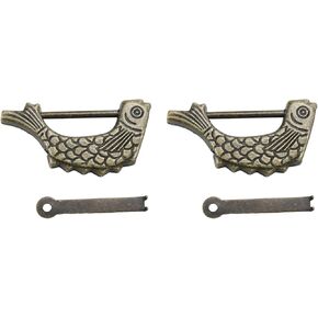2 Packs Bronze Old Chinese Lock Fish Shaped Retro Padlock with Key,Retro Antique Wooden Box Lock Alloy Jewelry Box Old Vintage Lock