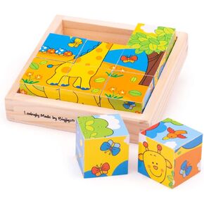 Bigjigs Toys Safari Cube Jigsaw Puzzle - 6X 9-Piece Toddler Puzzles, Quality Jigsaw Puzzles for Kids, Educational Animal Puzzles, Suitable for 18 Months +