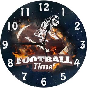OSAM SPACE American Football Wall Clock, 10 Inch Round Wall Clock Battery Operated Clock Decor for Boys Room, Silent Non Ticking Clock for Home Decor Football Gift