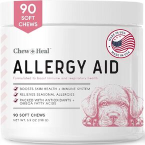 Dog Allergy Chews with Antioxidants, 90 Delicious Soft Chew Treats - Immune System and Respiratory Health Booster for Dogs and Cats - Seasonal Allergies Relief, Skin Health - Made in The USA
