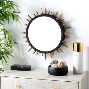 Safavieh Home Collection Ceinth Black 20-inch Round Spike Decorative Accent Wall Mirror for Bedroom Living Room Bathroom Entryway