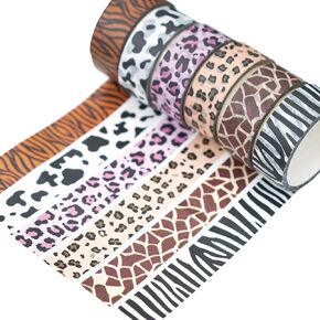 6 Rolls Leopard Animal Print Washi Tape Cheetah Cows Zebra Masking Tape Decorative Tapes Adhesive Stickers for DIY Crafts Bullet Journal Scrapbooking Planner Gift Wrapping