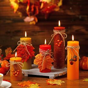5 Pcs Thanksgiving Pillar Candle 5 Size Holiday Soy Candle Decor Orange Pillar Scented Candles Handmade Wax Candle Gift for Bedroom Bathroom Indoor Outdoor Home Party Dinner Decoration