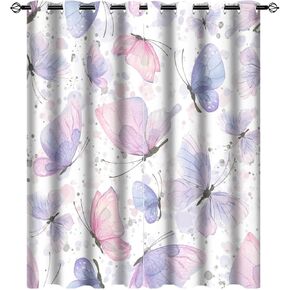 Watercolour Butterfly Blackout Curtain Panels for Living Room Pink and Purple Butterflies Art Thermal Insulated & Energy Efficiency Window Draperies with Black Liner W42 x L63 Inch