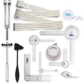 ASA TECHMED Complete Goniometer Set for Occupational Therapy, Physical Therapy - Includes 6, 8, 12 Inches Goniometer Set, Gait Belt, Measuring Tapes, Reflex Hammer