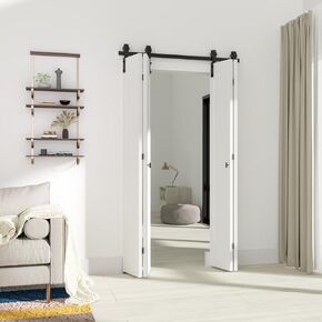 TOPSON 68" Bifold Barn Door Hardware Kit,72'' Rail Length,Barn Door Hardware for Bifold Doors,Heavy Duty Black Track, Silent Pulley,for Four Doors(Door Panel Not Included)