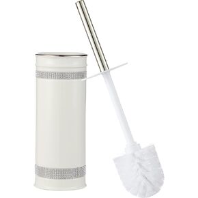 مجموعة فرش المرحاض السيراميكية من إكسسوارات الحمام - فرشاة وحامل المرحاض (أحجار الراين، أبيض) in Kuwait