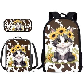 Poceacles American Flag Sunflower Panda Print Kids Backpack with Lunch Bag Pencil Case Set for Elementary Boys Girls, Primary Junior High School Children Book Bag, Set 3 In 1