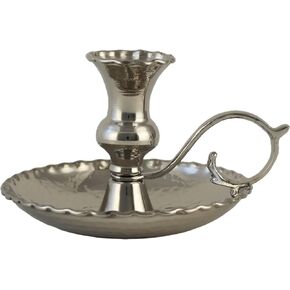 CH Series - Turkish Hand-Crafted Copper Candlestick Holder, Hammered Copper Chamber Candle Holder with Cast Handle, 5.5 Inch Dia Round Candle Holder Fits Tapered Candle (Antique Copper)