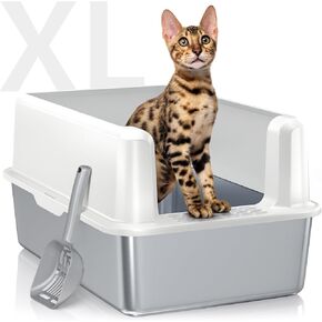 WoofiGo Stainless Steel Cat Litter Box, XL Top Entry Litter Box for Big Cats, Enclosed Large Litter Box with High Wall, Metal Cat Litter Box Never Absorbs Odors, Easily Cleaning, Include Scoop