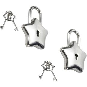 Small Padlock with Keys Silver Diary Lock Metal Star Shaped Padlock -2pcs
