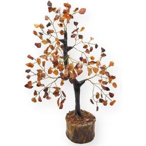 GEMSCITE Gemstone Citrine Tree Size 8" Handmade Feng Shui Figurine Money Bonsai Good Luck Reiki Healing Crystals - Golden Wire - 160 Chips Wala