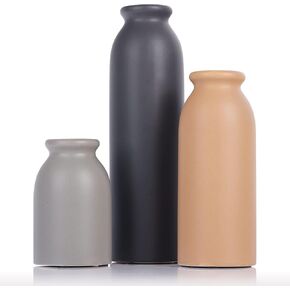 Blue Ceramic Vase Set of 3 - Decorative Navy Blue Vases for Centerpieces, Farmhouse and Home Decor - Ideal for Living Room, Kitchen, Bedroom, Dining Table and Office Decor
