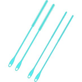 4pcs Straw Cleaner Brush Extra Long, 9.45in Silicone Straw Brush Reusable Straw Cleaning Brush 6mm & 8mm Flexible Straw Crevice Pipe Cleaners for Metal Glass Straws (Green)