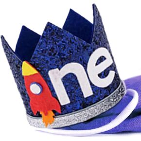 JeVenis Hat First Trip Around the Sun Boy First Birthday Space Theme Decoration 1st Birthday Crown hat
