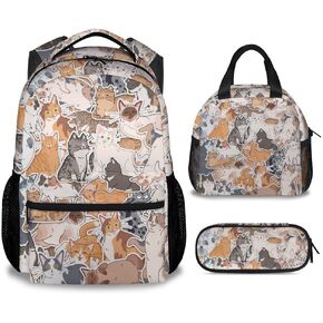 Cat Backpack for Girls, Cute Cat Bookbag for School, 16 Inch Lightweight Schoolbag for Preschool Elementary, Kids Daypack for Cat Lovers Back to School