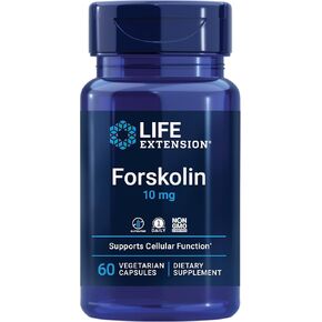 Life Extension Forskolin, Coleus forskohlii, Cellular energy health support supplement, 10 mg, standardized extract, Non-GMO, gluten-free, vegetarian, 60 capsules, 1-2 month supply