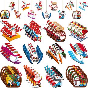 Harloon 48 Pcs Christmas Wooden Hanging Ornaments Christmas Tree Decorations Christmas Tree Vintage Hanging Signs for Xmas Farmhouse Home Winter Holiday Party Supplies(Walnut)