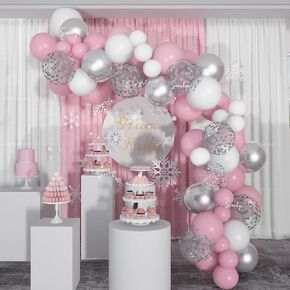 Soonlyn Pink Balloon Garland Kit 130 Pcs 12 In Pink Silver Metallic Balloons White Latex Balloons Arch Kit for Baby Shower Decorations Girl Birthday Party Bridal Shower Wedding