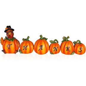 MorTime Thanksgiving Decorations Hand-Painted Turkey Pumpkin with Engraved Thanks, Set of 6 Tabletop Fall Autumn Decor for Living Room Bedroom Kitchen Thanksgiving Harvest Day